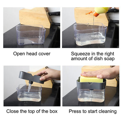 Kitchen Style Automatic Liquid Dispenser Dishwashing Brush Pot Tool Soap Dispenser with Press Cleaning Pot Brush
