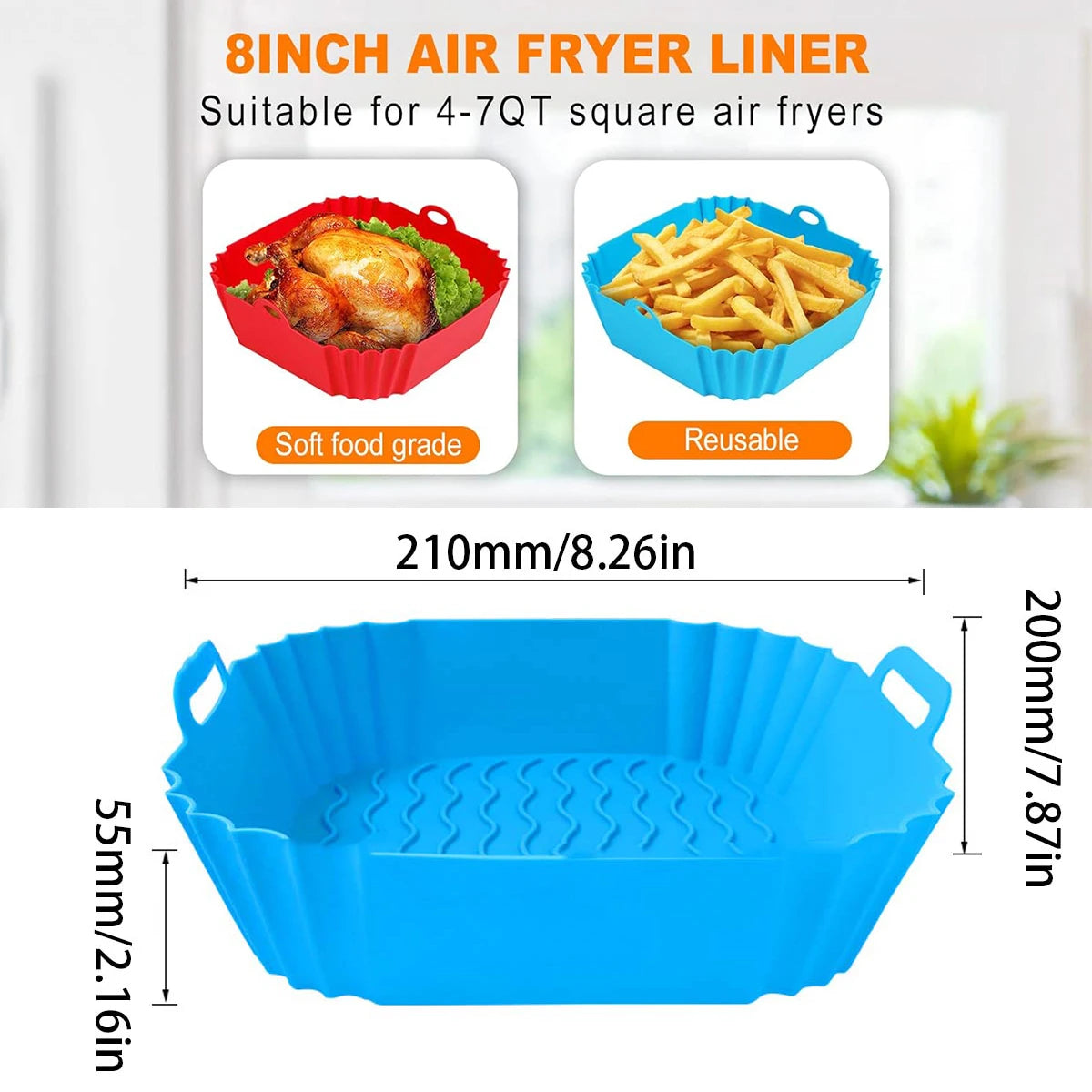 Silicone Air Fryer Liners Pot,Airfryer Basket Cooking Gadgets ,Reusable Baking Tray Non-Stick Pizza Pan Oven Kitchen Accessories
