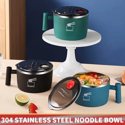 Stainless Steel Bowl with Lid for Instant Noodles Sealed and Portable Drain Bowl for Kitchen Utensils Instant Noodle Partner