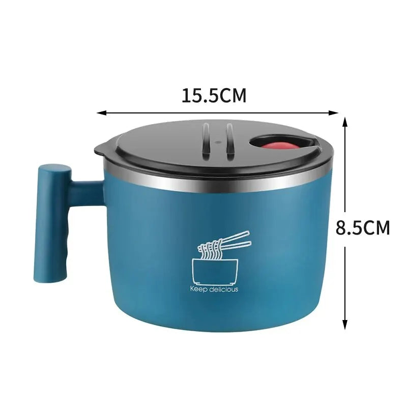 Stainless Steel Bowl with Lid for Instant Noodles Sealed and Portable Drain Bowl for Kitchen Utensils Instant Noodle Partner